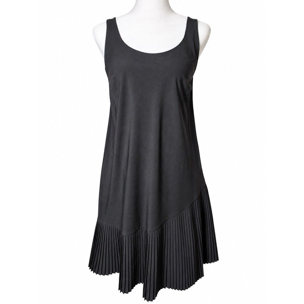 SPANX Yes Pleats Dress Black Pleated Asymmetrical Hem Midi Dress NWT MediumNWT